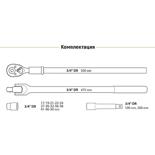 Набір головок Alloid 3/4, 19-50 мм 17 предметів (НГ-6017М-12) - фото 6
