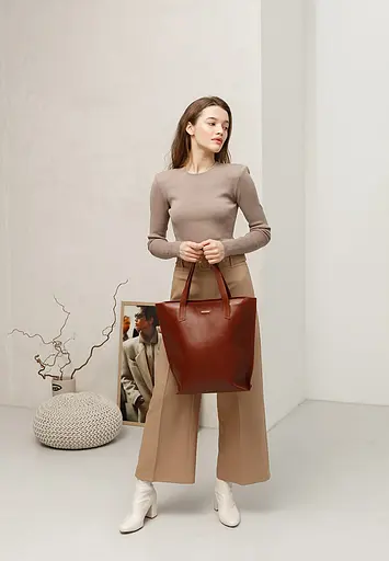 Шкіряна жіноча сумка шоппер D.D. світло-коричнева - фото 7