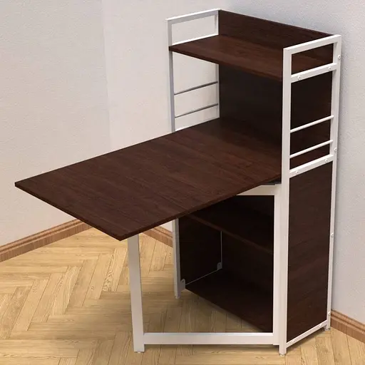 Стол книга с этажеркой Практик 1 Ferrum-decor 1200x640x990 Белый металл ДСП Венге Магия 16 мм (FRD-105390)