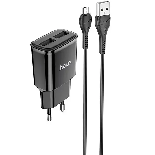 МЗП Hoco C88A Star round 2.4A (2USB-A) + кабель USB to MicroUSB Чорний