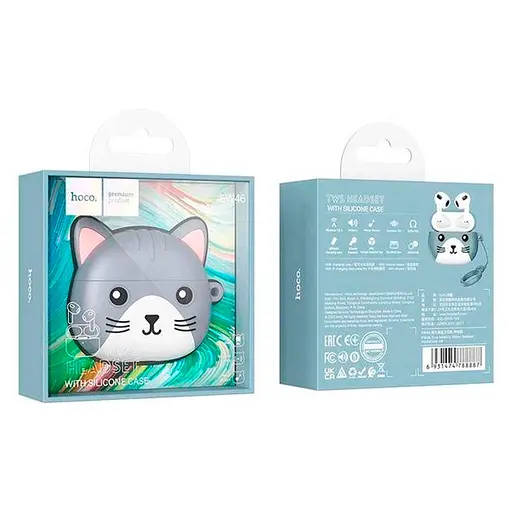 Навушники бездротові Hoco EW46 TWS, з мікрофоном та чохлом, сірий - фото 4