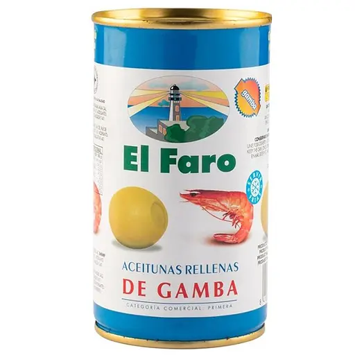 Уцінка. Оливки El Faro Oliva Rellena Gamba фаршировані креветками, 350 г (914389)