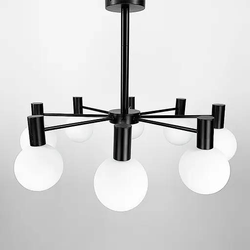 Сучасна чорна люстра з білими плафоном на 8 ламп Line.F MJ 89/8 BK+WT - фото 3