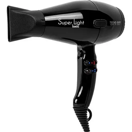 Фен стайлер Super Light Ionic, 2000W Tecnodry Концетатор Дифузор Знімний фільтр 4 температурних режими Чорний - фото 1