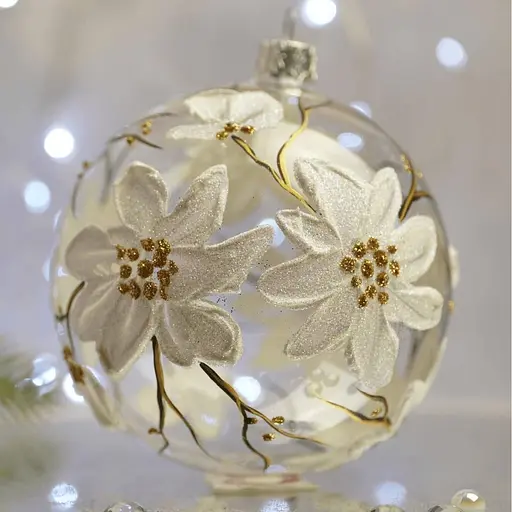 Ялинкова прикраса Санта Шоп Магнолія біла на прозорому склі (4820001112443) - фото 3