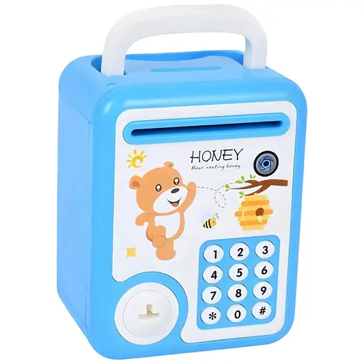 Копилка-сейф детская MK 5404 игровая с ключом световыми эффектами и паролями голубая
