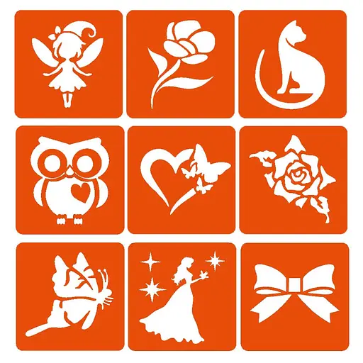 Набор для био-тату "Для девочек #3 - глиттер" Fresh Tattoo set-girls-3-glitter 9 трафаретов - фото 3