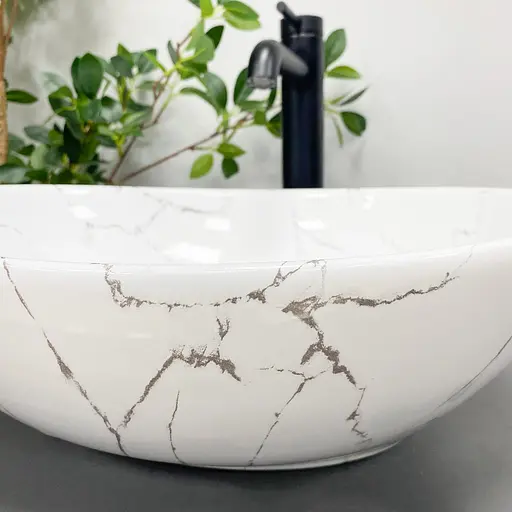 Умивальник VBI Parma white stone glossy накладний VBI-011017, Мармур - фото 5