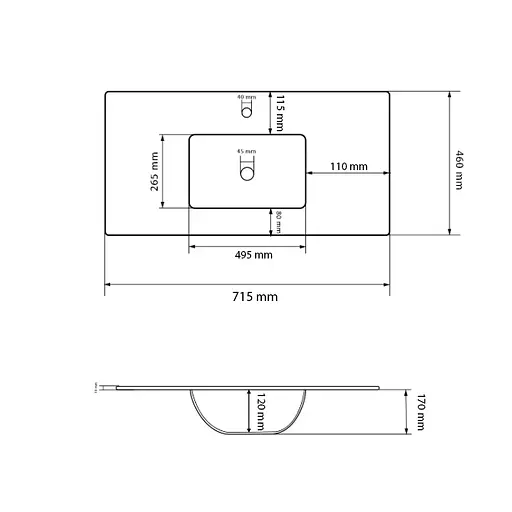 Умивальник VBI Ferrara 70 чорний матовий врізний VBI-018043, Чорний матовий - фото 4