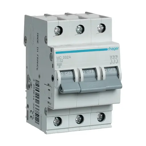 Автоматичний вимикач 3-полюсний Hager 3п C 32A 6кА 3м (MC332A)