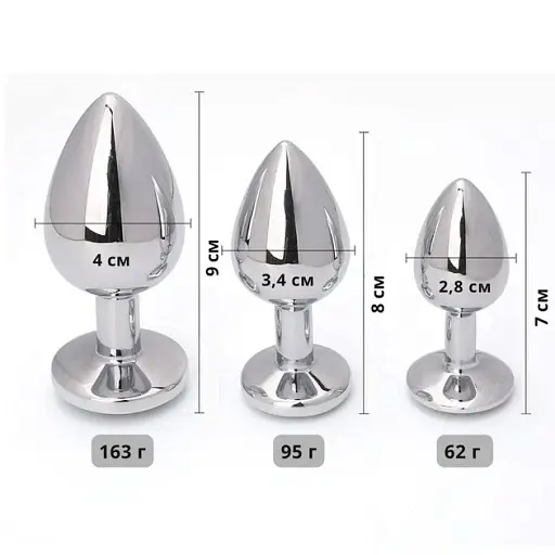 Набір металевих анальних пробок I’MCUM Crystal Heart S-M-L з кристалами у формі серця 3 шт (IM-KGS005_set) - фото 3