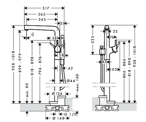 Смеситель Hansgrohe Talis S для ванны напольный 72412000 Хром - фото 2