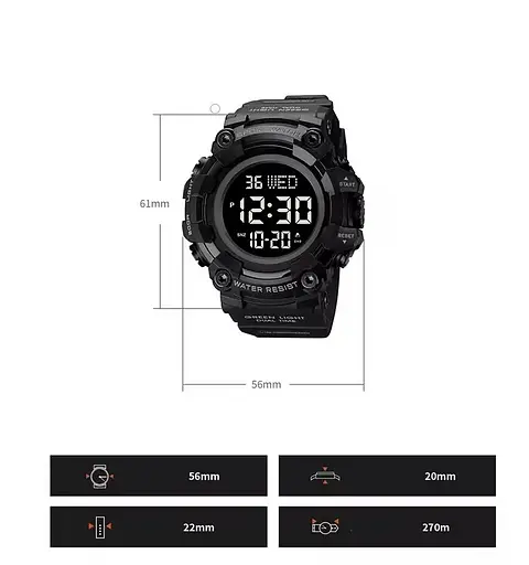 Тактичний чоловічий годинник Skmei 1968 Чорний з чорним циферблатом - фото 10