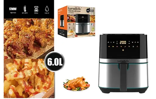 Аерофритюрниця LumaBella LB-60029 з регулюванням температури та антипригарною чашею 6 л 1700 Вт Чорний - фото 2