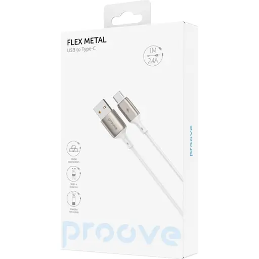 Кабель Proove Flex Metal USB-A to USB-C 2.4A 1m White (CCFM20001202) [130339] - фото 3