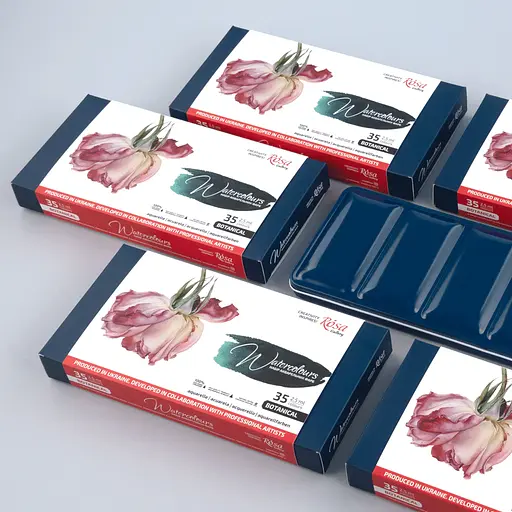 Набір акварельних фарб BOTANICAL металевий пенал Індіго 35кол. х 2.5 мл кювета Rosa Gallery - фото 6