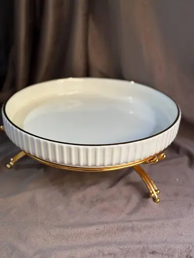 Керамическое блюдо 1574B для сервировки с декоративной подставкой 28 см - фото 3