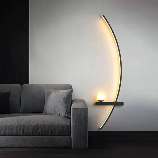 Чорне дугове бра з білим плафоном у правому корпусі 100 см Line F Арт. WJ113/1000 R BK (правий) - фото 1