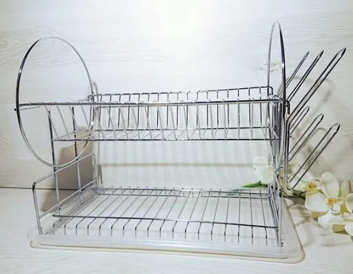 Сушарка для посуду Zurrichberg ZB/2091 з нержавіючої сталі двоярусна з піддоном і підставками для приладів - фото 4