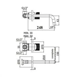 Смеситель для раковины настенный Paffoni Jo излив 248 мм chrome JO007CR70, Хром - фото 5