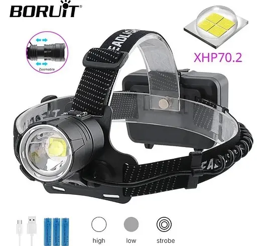 Налобний ліхтар Boruit B45 XHP 70.2 прожектор 3-Mode Zoom 18650 ліхтарик - фото 4