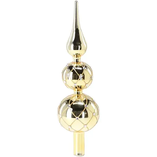 Верхушка на елку Chomik стеклянная декорированная золотистая 30 см (BOZ4426)