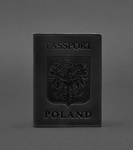 Кожаная обложка для паспорта с польским гербом черная Crazy Horse - фото 1
