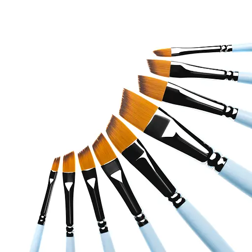 Набір пензлів Синтетика плоска кутова, довга ручка (9 шт), 6604GSET - фото 2