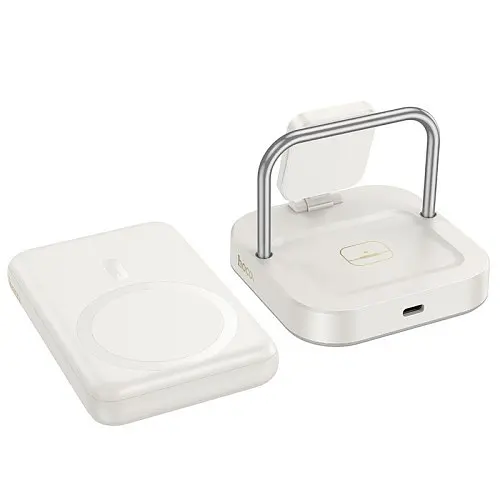 Бездротовий ЗП HOCO CQ16 Astute 4-in-1 power bank+desktop charger+watch charger 10000mAh молочно-білий - фото 6