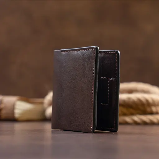 Мужской кожаный кошелек Grande Pelle 9х10х1 см acs0016024 - фото 7