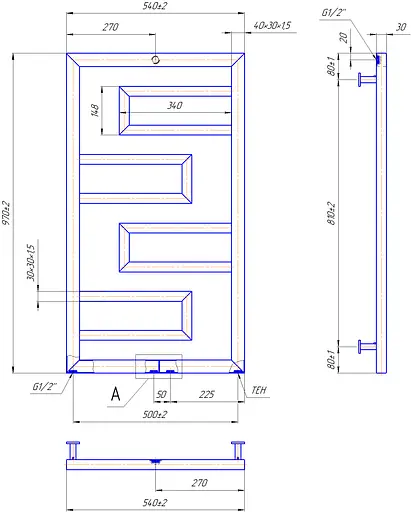 Водяной полотенцесушитель Mario Inox Талия 970x540/500/50 1.7.044613.P, Хром, нижнее - фото 3