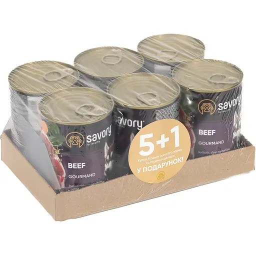 Корм влажный для взрослых собак всех пород Savory Dog Gourmand Beef паштет с говядиной набор 5+1, 400 г  - фото 2
