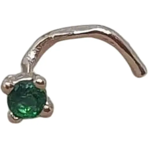 Золотая серьга-пирсинг в нос Dear с фианитом. 1018.1 Зеленый