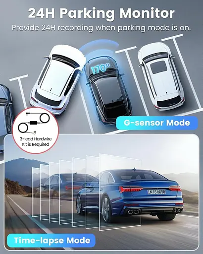 Видеорегистратор спереди и сзади 4K+1080P с WiFi и приложением, двойная автомобильная камера, карта на 64 ГБ в комплекте - фото 3