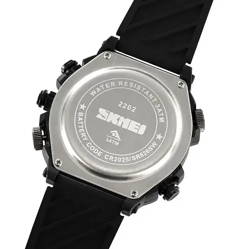 Часы мужские наручные спортивные Skmei 2202 (Черный силиконовый ремешок) - фото 5