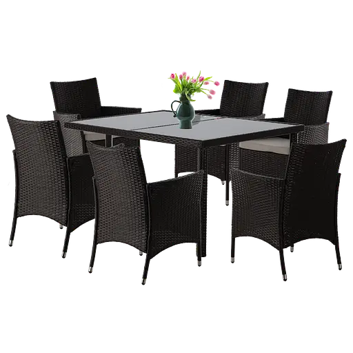 Комплект меблів з ротанга GardenLine SAD1692 (стіл + 6 крісел з бежевими подушками), темно-коричневий - фото 2