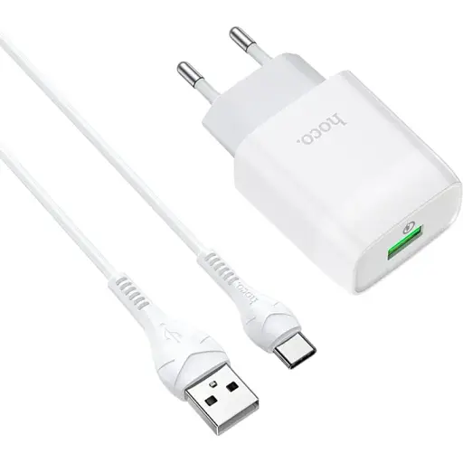 Адаптер сетевой Hoco Type-C cable Glorious charger set C72Q | 1USB, QC3.0/FCP/AFC, 3A, 18W| - фото 1
