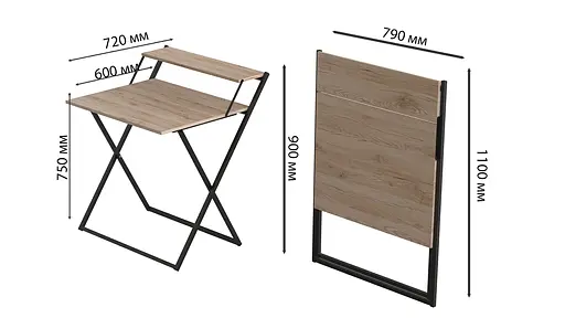 Стол трансформер Компакт 4 750x790x720 Черный металл ДСП Дуб Сан-Марино 16 мм FRD-104691 - фото 3