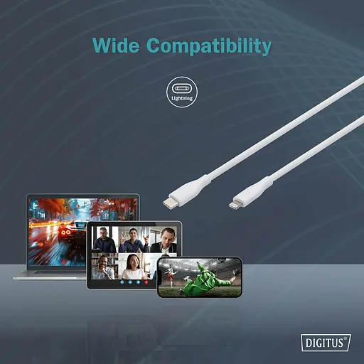 Digitus USB-C > Lightning заряджання/синхронізації, 2м, USB 2.0, 60W, силіконовий, білий - фото 7