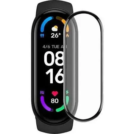Защитное стекло для фитнеса браслета Xiaomi Mi Band 5/6 Full Cover черный - фото 1