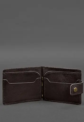 Кожаное портмоне 13.1 зажим с хлястиком темно-коричневый краст - фото 4
