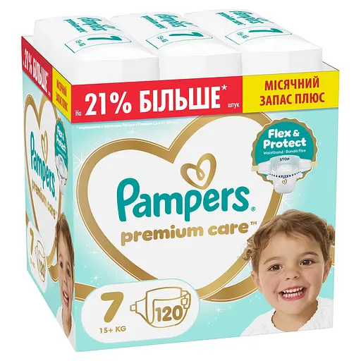 Подгузники Pampers Premium Care Размер 7 (15+кг) 120 шт. - фото 1