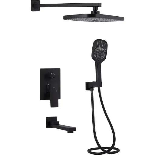 Душова система універсальна Qtap Gemini прихованого монтажу на три споживача QTGEM114BLM45703 Black matt, Чорний матовий - фото 1