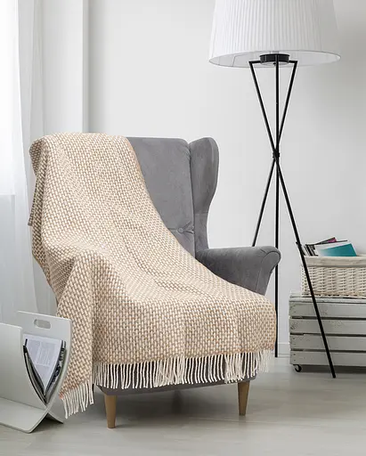 Плед вовняний Vladi Рогожка 140х200 бежева - фото 1