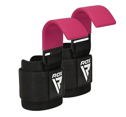 Крюки для тяги на запястье RDX W5 Gym Hook Strap Pink Plus (WAN-W5P+) - фото 1