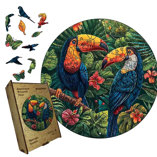 Пазл деревяний Пригоди Туканів, А1, 500+ елементів, Дерев’яна коробка