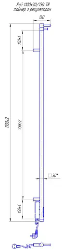 Электрический полотенцесушитель Mario Ray Cubo-I 1100x30 TR таймер-регулятор 2.2.1202.16.Р, Хром, нижнее, Электронный - фото 3