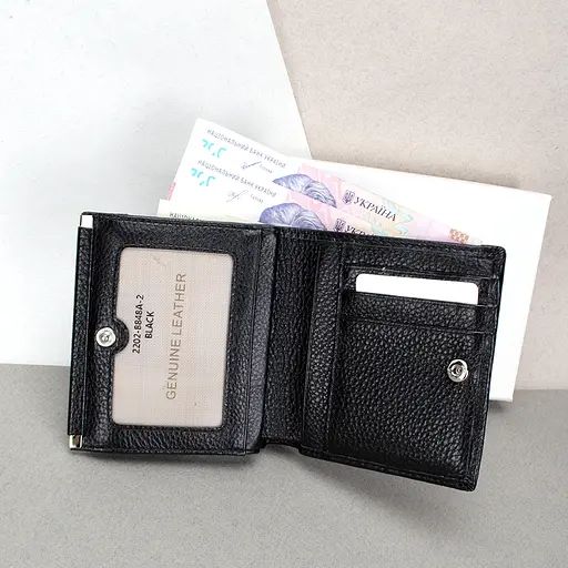 Жіночий шкіряний гаманець Classic 8848A-15 на кнопці чорний - фото 2