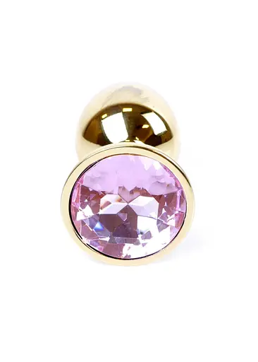Металлическая анальная пробка с кристаллом Boss Jewellery Gold Plug 7х2.7 см (розовый) - фото 3