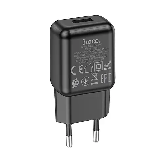 Зарядный блок - сетевой адаптер HOCO single port charger C96A 1USB 2.1A черный - фото 1